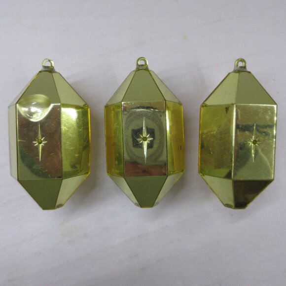 3 Jewel Brite Diorama Reflector Hexagon Gem Christmas Ornaments Poinsettia Holly - Picture 2 of 15